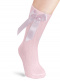 Calcetines altos canalé con lazo de raso largo Rosa Pink