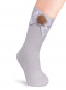 Calcetines altos canalé con lazo de raso y pompón Blanco White