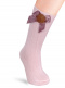 Calcetines altos canalé con lazo de raso y pompón Rosa Pink
