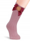 Calcetines altos canalé con lazo de raso y pompón Rosa Pastel Pinkpie