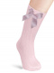 Calcetines altos canalé con lazo de terciopelo largo Rosa Pink