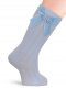 Calcetines altos canalé con lazo de terciopelo largo Azul Bebe Babyblue