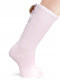 Calcetines altos con costura trasera y lazo con pompón Rosa Pink