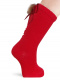Calcetines altos con costura trasera y lazo con pompón Rojo Red