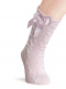 Calcetines altos labrados con lazo de raso doble Rosa Pink