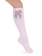 Calcetines altos lisos con lazo de raso con volumen Rosa Pink