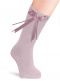 Calcetines altos lisos con lazo de raso fino Rosa Pink