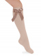 Calcetines altos lisos con lazo de raso largo Camel