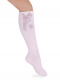 Calcetines altos lisos con lazo de raso largo Rosa Pink