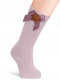 Calcetines altos lisos con lazo de raso y pompón Rosa Pink