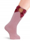 Calcetines altos lisos con lazo de raso y pompón Rosa Pastel Pinkpie