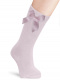 Calcetines altos lisos con lazo de terciopelo largo Rosa Pink