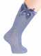 Calcetines altos perlé calado con lazo de raso triple Azul Suave Softblue