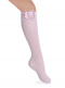 Calcetines altos perlé calado plumeti con lazo de raso triple Rosa Pink