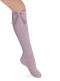 Calcetines altos perlé calados con lazo de raso largo Rosa Pink