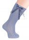 Calcetines altos perlé calados con lazo de raso largo Azul Suave Softblue