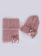 Gorro y bufanda canalé con lazo y pompón (3-8 años) Rosa Palo Rosewood
