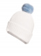 Gorro liso con pompón pelo (1-4 años) Crudo-Celeste Crude-Lightblue