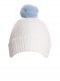 Gorro liso con pompón pelo (1-4 años) Crudo-Celeste Crude-Lightblue