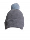 Gorro liso con pompón pelo (1-4 años) Gris-Celeste Grey-Lightblue