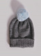 Gorro liso con pompón pelo (1-4 años) Gris-Celeste Grey-Lightblue