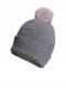 Gorro liso con pompón pelo (1-4 años) Gris-Rosa Grey-Pink