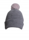 Gorro liso con pompón pelo (1-4 años) Gris-Rosa Grey-Pink