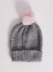 Gorro liso con pompón pelo (1-4 años) Gris-Rosa Grey-Pink