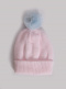 Gorro liso con pompón pelo (1-4 años) Rosa-Celeste Pink-Lightblue