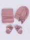 Gorro, bufanda y guantes con lazo doble (1- 2 años) Rosa Palo Rosewood