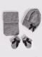 Gorro, bufanda y guantes con lazo de terciopelo largo (1-2 años) Gris Grey