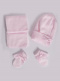 Gorro, bufanda y guantes con lazo de terciopelo largo (1-2 años) Rosa Pink