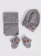 Gorro, bufanda y guantes con lazo y pompón (1-2 años) Gris Grey