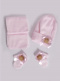 Gorro, bufanda y guantes con lazo y pompón (1-2 años) Rosa Pink