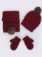 Gorro, bufanda y guantes con pompón de pelo (1-2 años) Granate Maroon