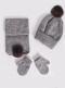 Gorro, bufanda y guantes con pompón de pelo (1-2 años) Gris Grey