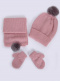 Gorro, bufanda y guantes con pompón de pelo (1-2 años) Rosa Palo Rosewood