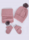 Gorro, bufanda y guantes con pompón de pelo (1-2 años) Rosa Palo Rosewood