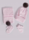 Gorro, bufanda y guantes con pompón de pelo (1-2 años) Rosa Pink