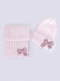 Gorro y bufanda canalé con lazo doble (3-8 años) Rosa Pink