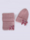 Gorro y bufanda canalé con lazo de terciopelo largo (3-8 años) Rosa Palo Rosewood