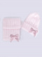 Gorro y bufanda canalé con lazo de terciopelo largo (3-8 años) Rosa Pink