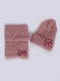 Gorro y bufanda canalé con lazo de terciopelo (3-8 años) Rosa Palo Rosewood