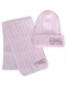 Gorro y bufanda canalé con lazo de terciopelo (3-8 años) Rosa Pink