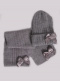 Gorro y bufanda canalé con lazo raso con volumen (3-8 años) Gris Grey