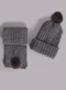 Gorro y bufanda canalé con pompón de pelo (3-8 años) Gris Grey