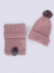 Gorro y bufanda canalé con pompón de pelo (3-8 años) Rosa Palo Rosewood