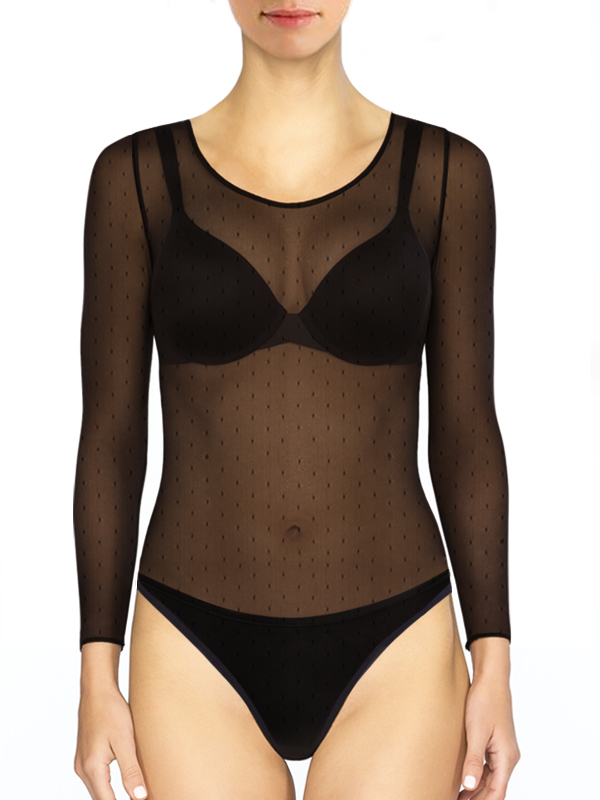 Bodi negro con mangas largas transparentes