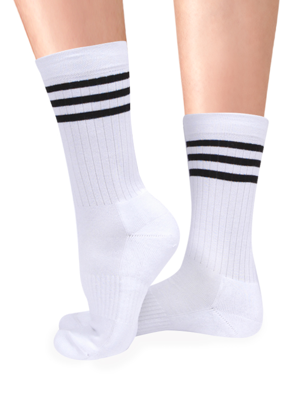 5 pares medio tubo deportivo Calcetines : 2 pares negro & blanco de rayas  Calcetines , 2 pares negro Calcetines , 1 par blanco Calcetines con negro  rayas, Moda de Mujer