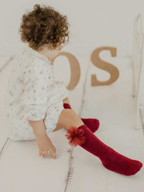 Calcetines Altos con Lazo para Bebé Niña, Rojo